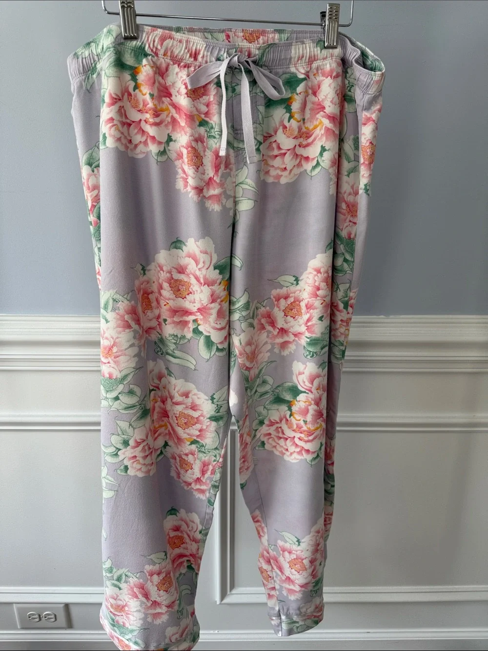 Papinelle Ava Lavender Floral Peony Button Front Long Sleeve Pajama Set L Large